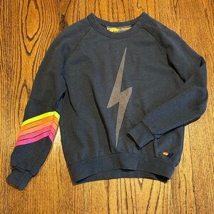 Aviator Nation Black Lightning Bolt Sweatshirt with Neon Stripe Sleeve